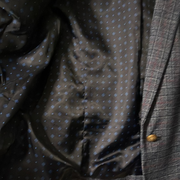 RW&Co stretch lined navy blue plaid blazer size 12 - Picture 3 of 3